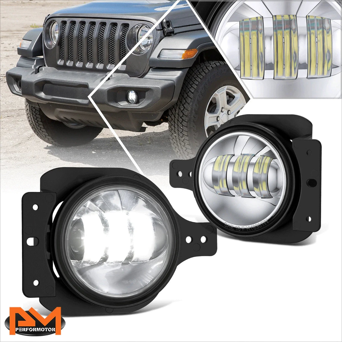 Set of 2 Chrome LED Projector Fog Lights for Jeep Wrangler JL Gladiator (2018–2026)