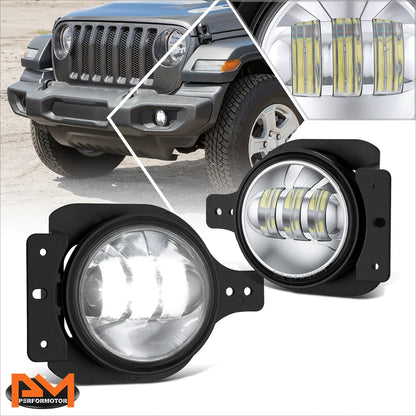 Set of 2 Chrome LED Projector Fog Lights for Jeep Wrangler JL Gladiator (2018–2026)