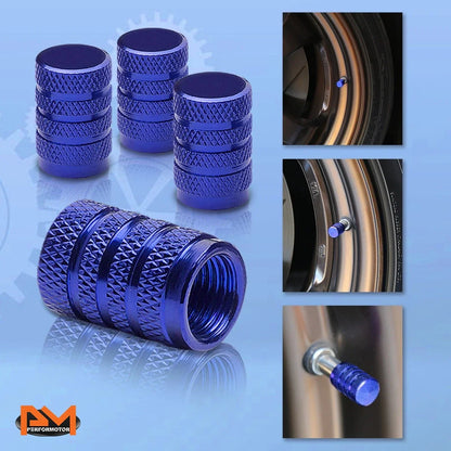 Set of 4 Blue Aluminum Tire Stem Caps for Universal Vehicles