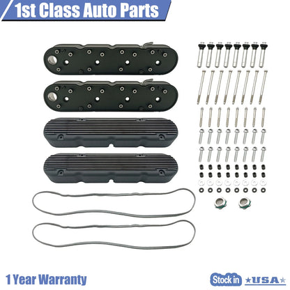 2X Finned Black Aluminum Valve Covers for Chevy LS
