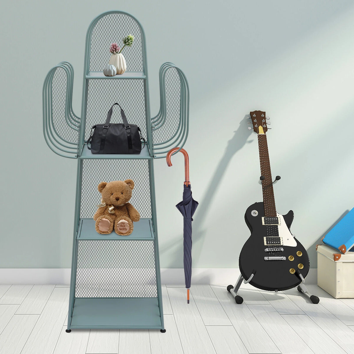 4-Tier Freestanding Bookshelf for Cactus Bookcase Storage Organizer