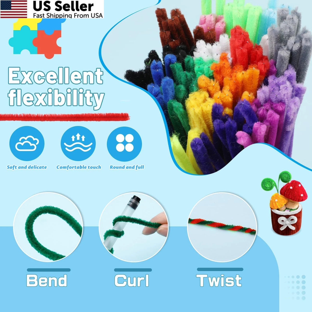 200 Pcs Pipe Cleaners for Creative Projects (20 Colors)