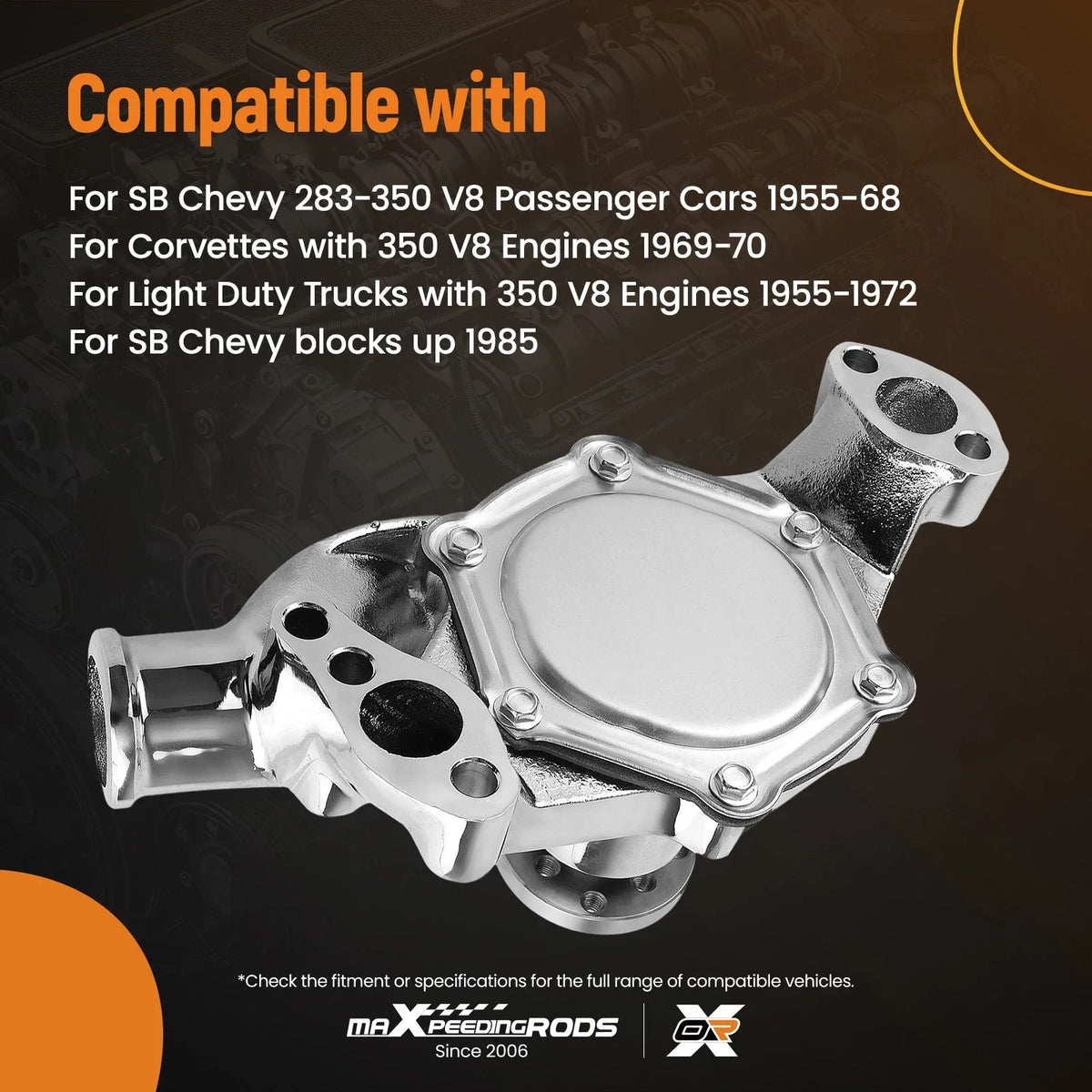 High Volume Water Pump for SB Chevy SBC 350 V8 (1969–1986) - Chrome Pulley Kit