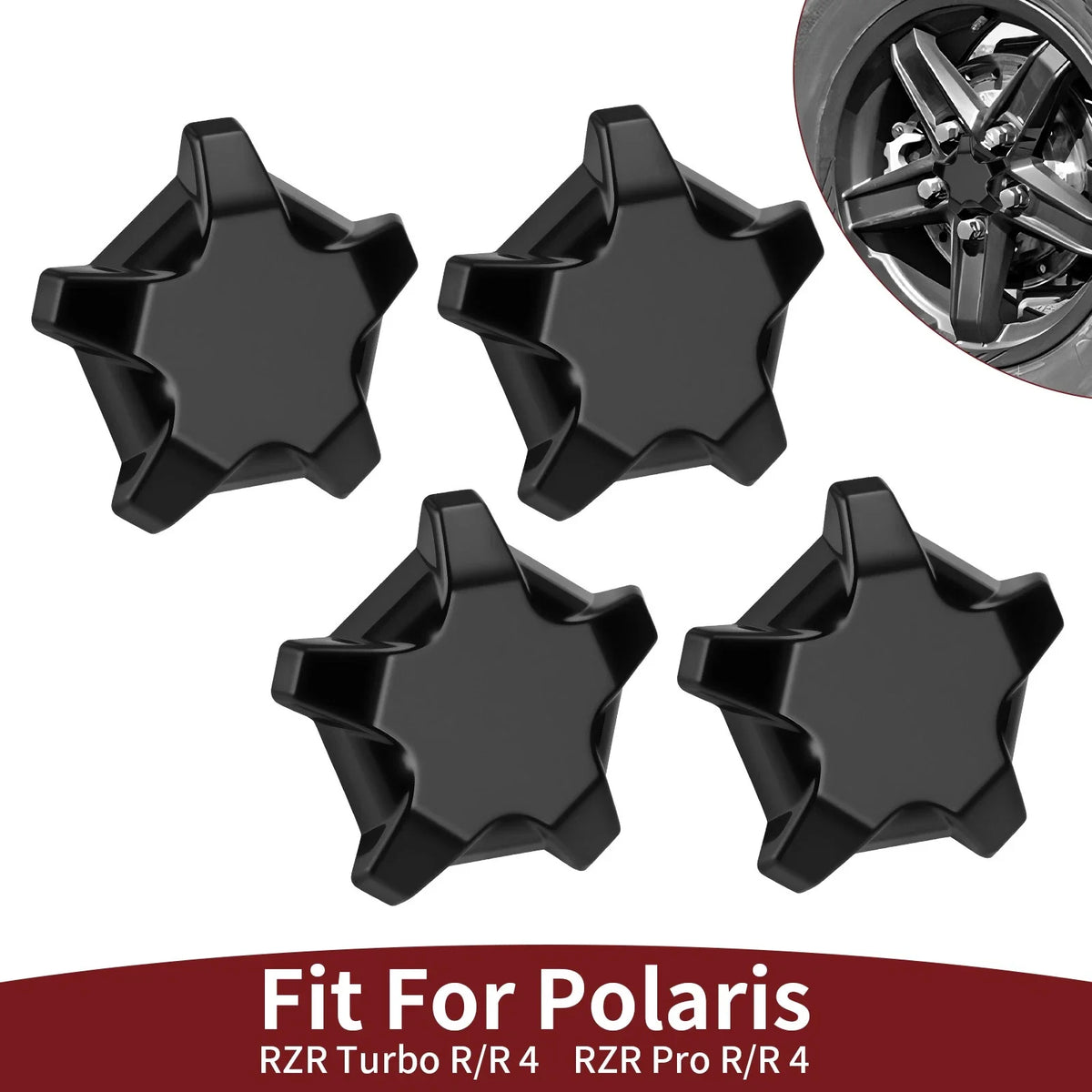 4X Matte Flash Black 5 Lug Rim Cap for Polaris RZR Turbo Pro R (2022–2024)