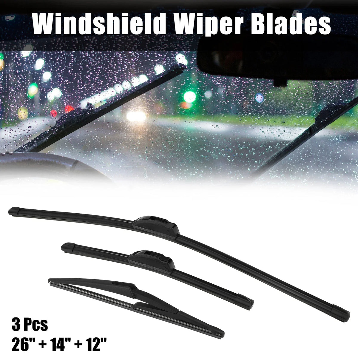 Set of 3 Front Windshield Wiper Blades for Nissan Rogue (2008–2013)