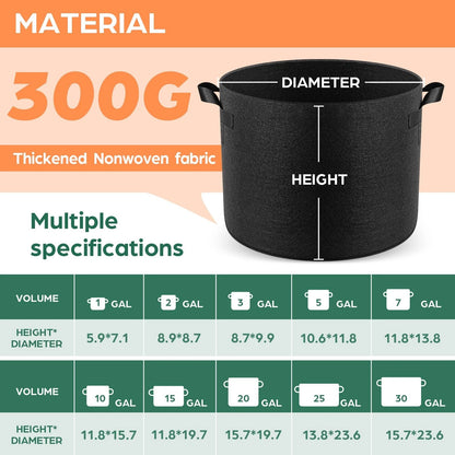 5 Pack 5 Gallon Grow Bags for Plants (Thickened Nonwoven Fabric, Black)
