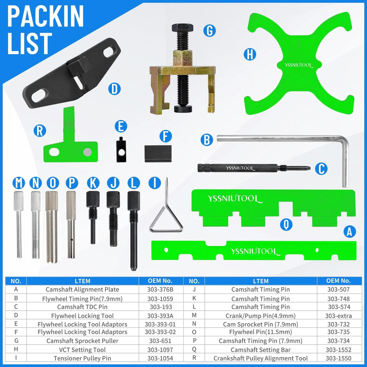 18pc Timing Tool Kit for Ford (Engine Timing Camshaft Flywheel)