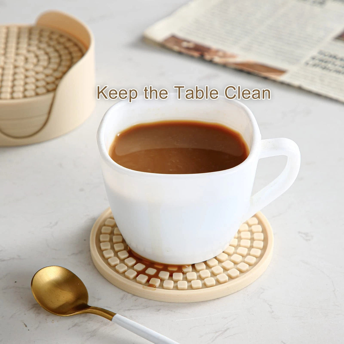 Set of 6 Silicone Drink Coasters for Home Use (4 inches, Navy Blue)