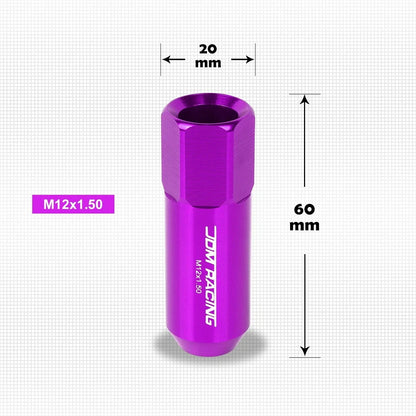 20Pc M12X1.5 Purple JDM Open End Aluminum Hex Lug Nuts + Spline Lock Key