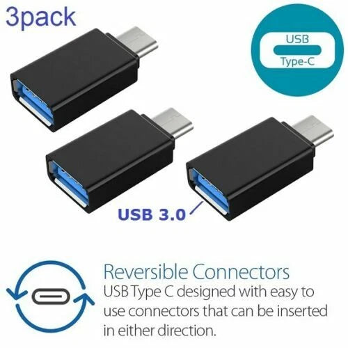 3X USB-C Type C 3.1 Male to USB 3.0 Female Adapter OTG Black