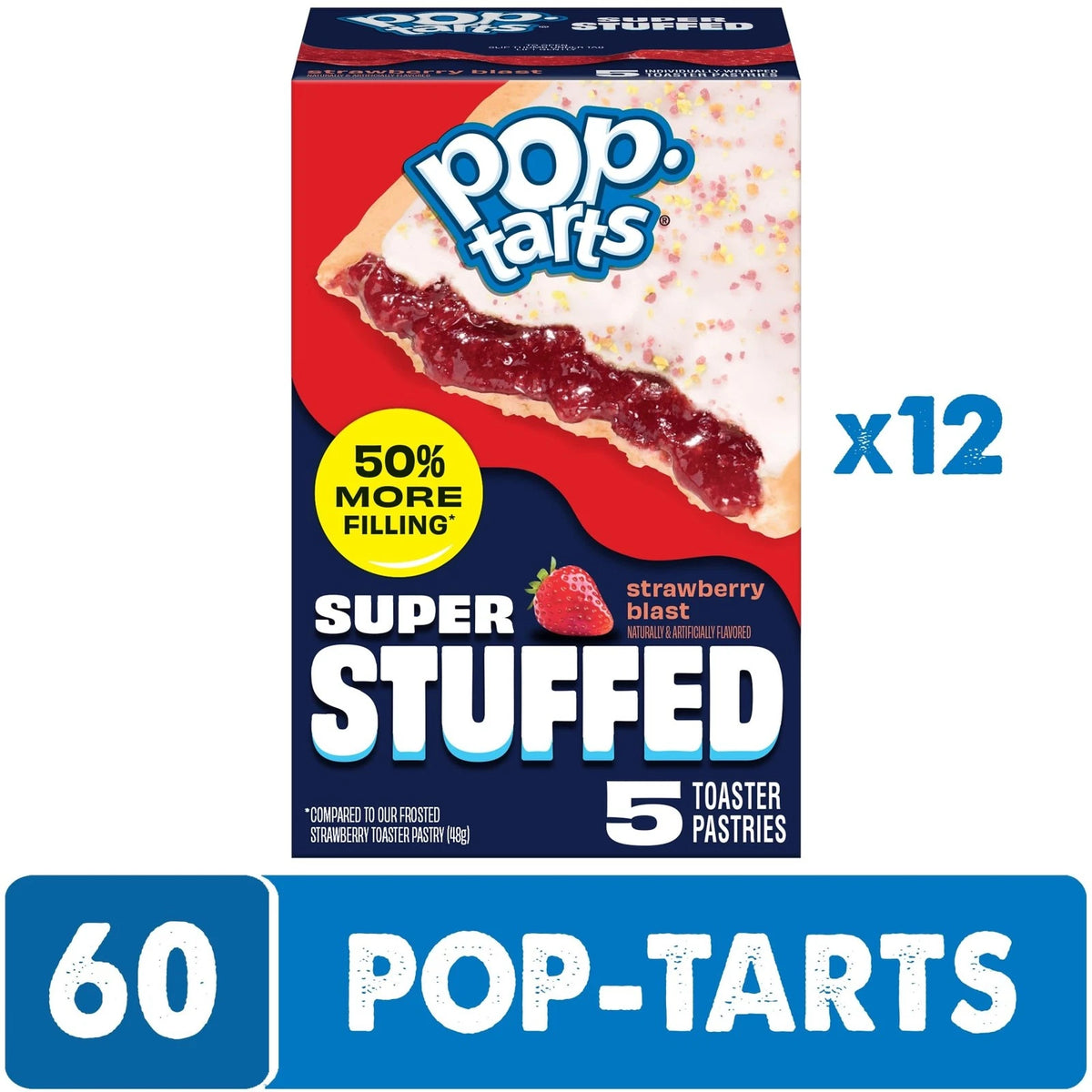 Pop-Tarts Super Stuffed Strawberry Blast Toaster 5 Count (Pack of 12)