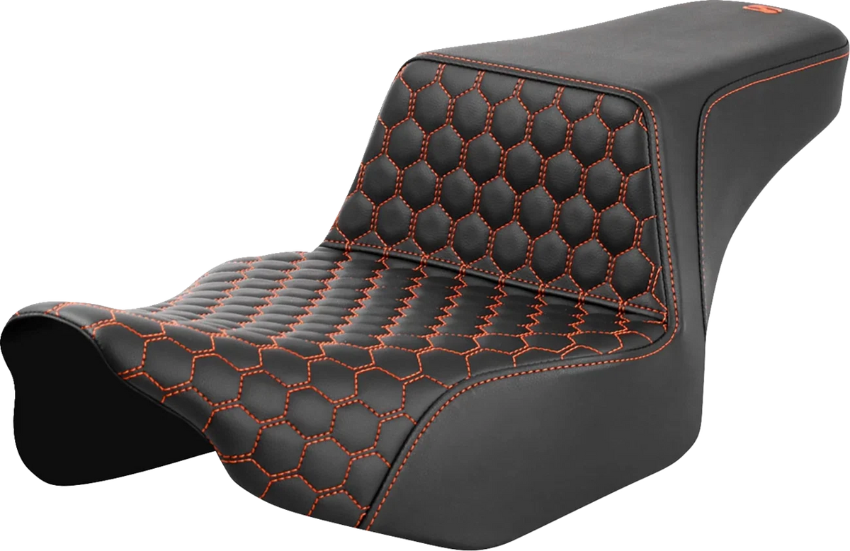 SADDLEMEN Step-Up Seat for HD Touring (Extended Reach, Honeycomb, Orange Stitch)