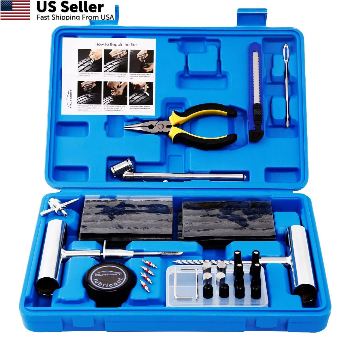 68-Piece Tire Repair Kit for Automotive Use (Heavy Duty Plug Kit)