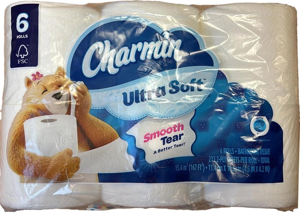 Set of 6 Charmin Ultra Soft Toilet Paper Rolls for Home Use