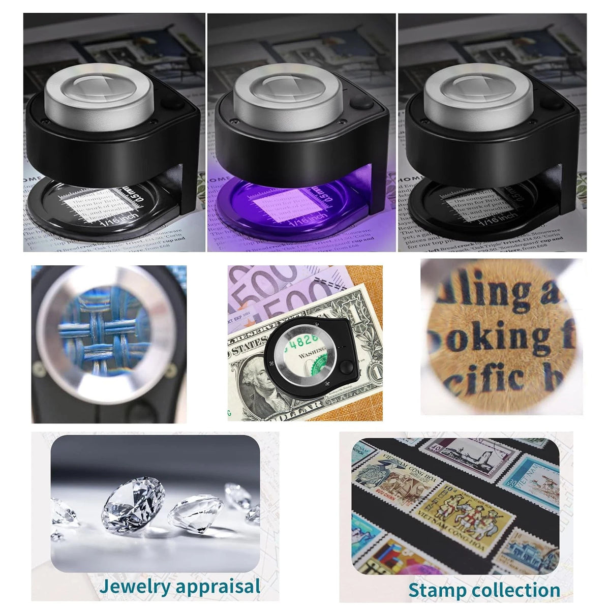 30X Loupe Magnifier with 6 Lights for Coins and Small Objects