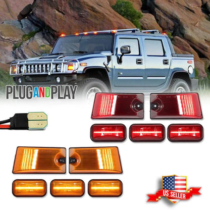 10X Amber & Red LED Cab Roof Marker Lights for Hummer H2 SUT (2003–2009)