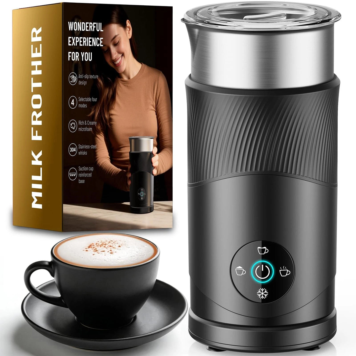 4-in-1 Electric Milk Frother for Large Capacity (350ml)