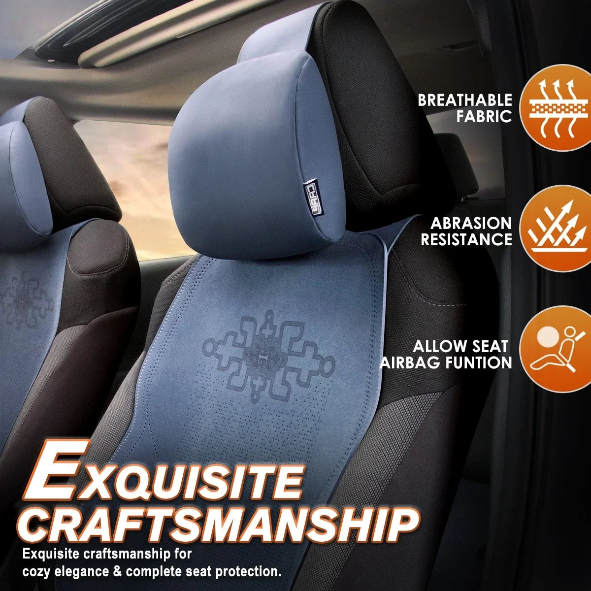 Set of 2 Universal Seat Covers for Cars (1st & 2nd Row) - Blue