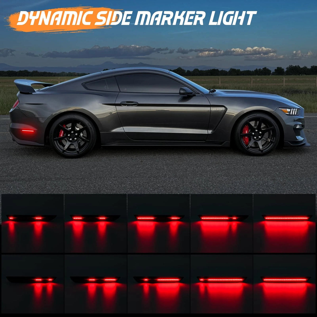 LED Side Marker Lights for Mustang S550 GT (2015–2023) Dynamic Smoked Lens