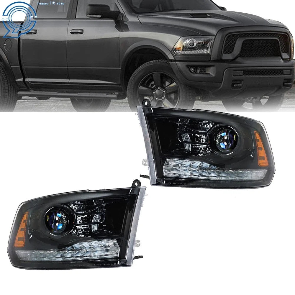 Headlight w/LED DRL for Dodge Ram 1500-3500 (2013–2018) Black Housing Left+Right