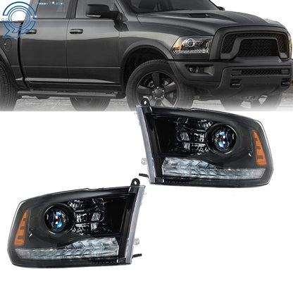 Headlight w/LED DRL for Dodge Ram 1500-3500 (2013–2018) Black Housing Left+Right