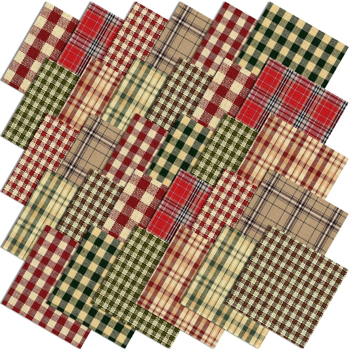 60 Pcs Vintage Plaid 10 x 10 Inch Fabric Squares for Crafting