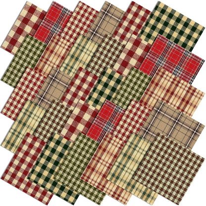 60 Pcs Vintage Plaid 10 x 10 Inch Fabric Squares for Crafting