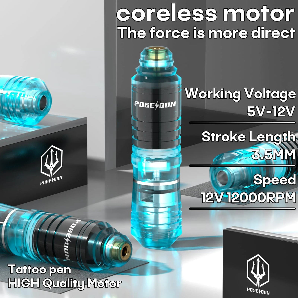 Tattoo Gun Kit Poseidon Pen with 2pcs 1500mAh Batteries (No Year Range)
