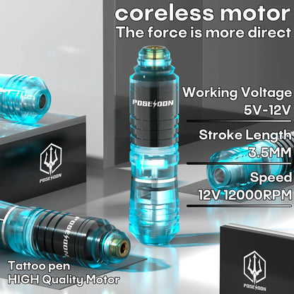 Tattoo Gun Kit Poseidon Pen with 2pcs 1500mAh Batteries (No Year Range)