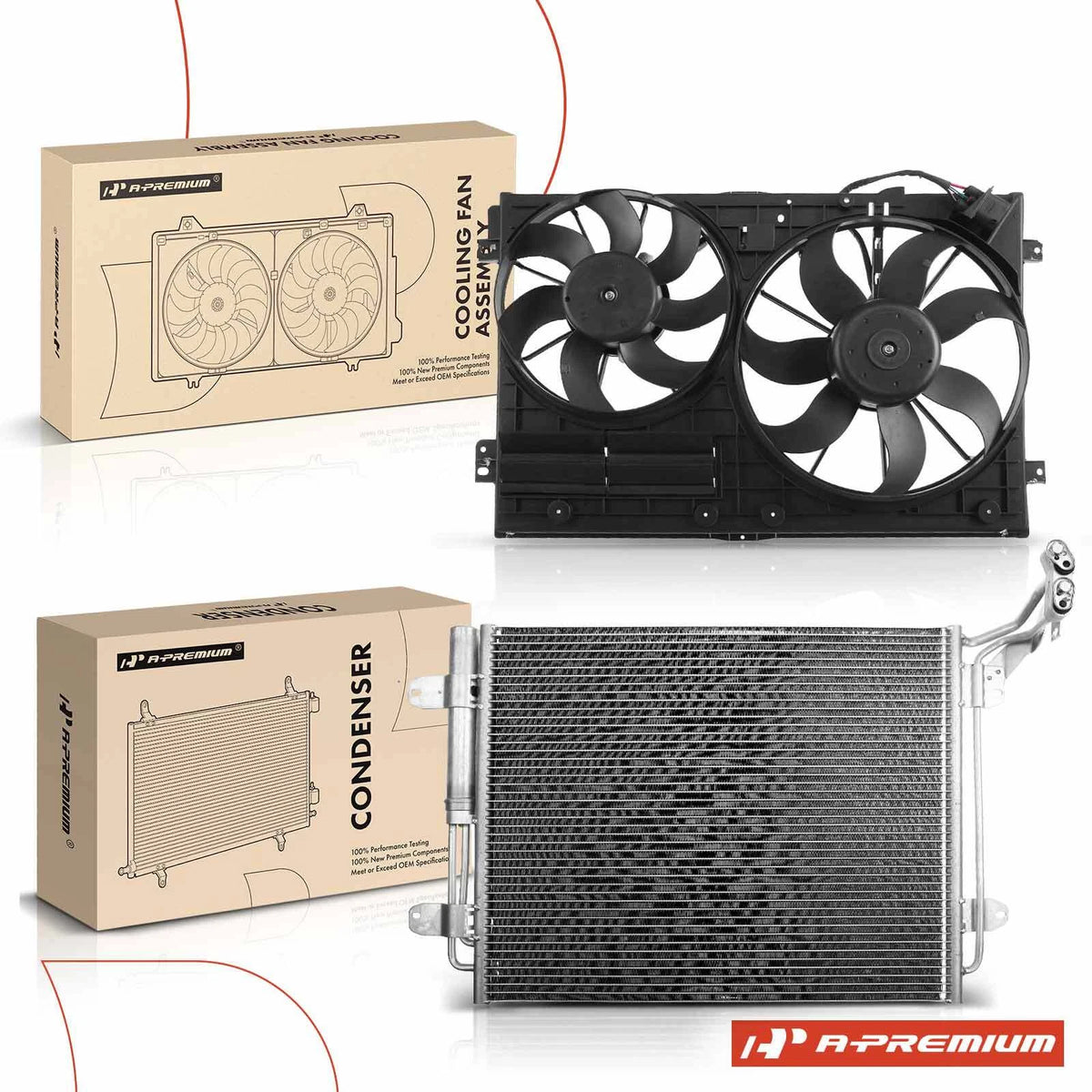 AC Condenser & Dual Cooling Fan Assembly Kit for VW Tiguan (2009–2015) - 940138, 5ND820411, 5N0820411C, 5N0820411D, 5N0820411E