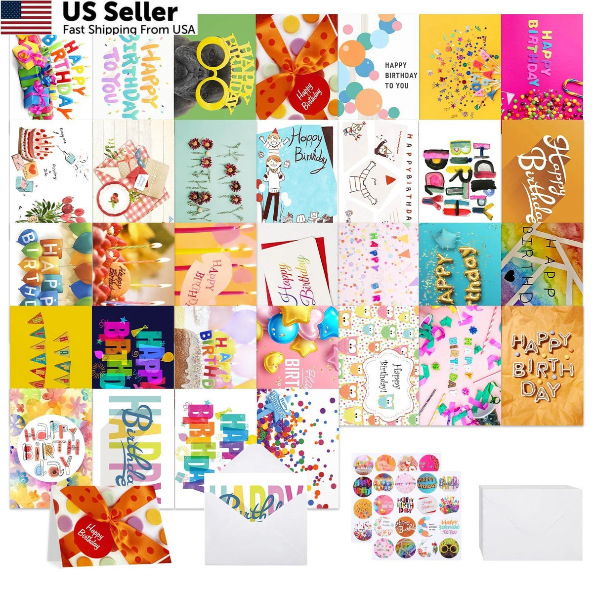 32 PCS Happy Birthday Cards with Envelopes (4x6)