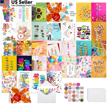 32 PCS Happy Birthday Cards with Envelopes (4x6)