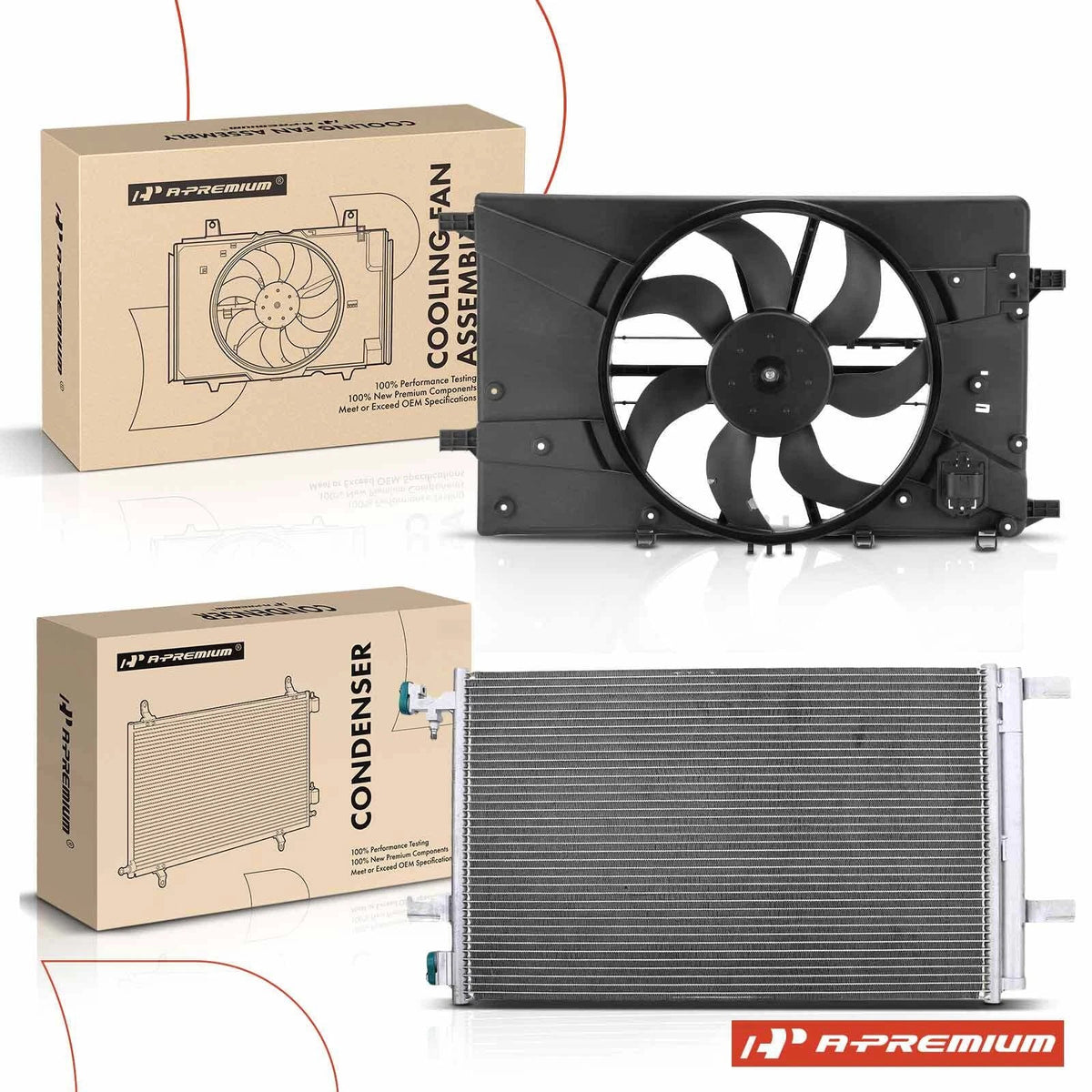 AC condenser and dual cooling fan assembly kit for Chevy Cruze Buick Verano (2011–2016)