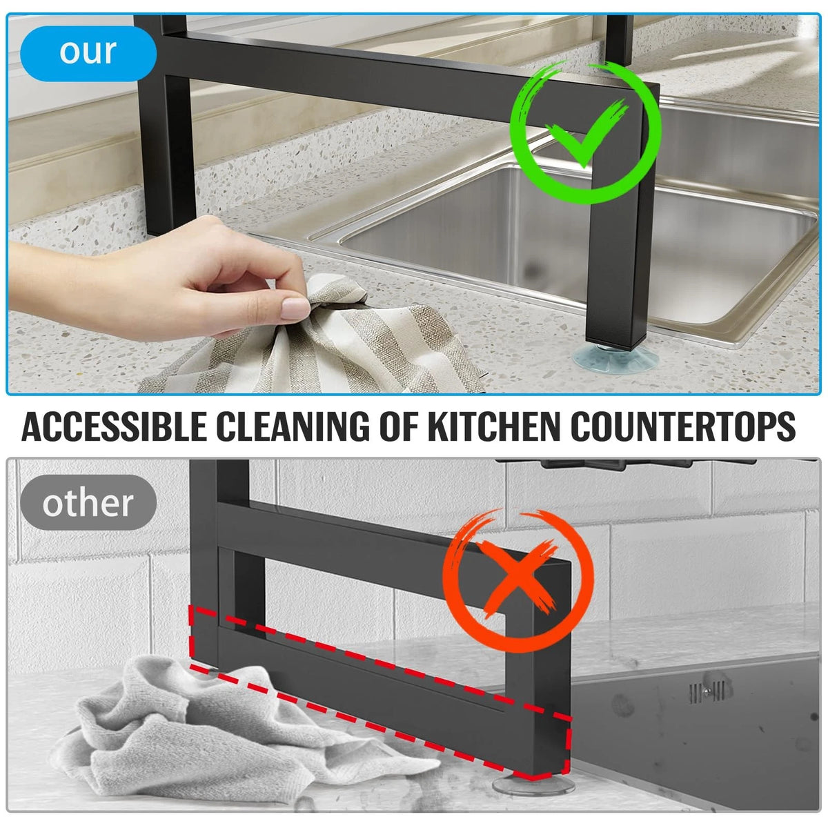 2-Tier Over The Sink Dish Rack with 4 Baskets - Black