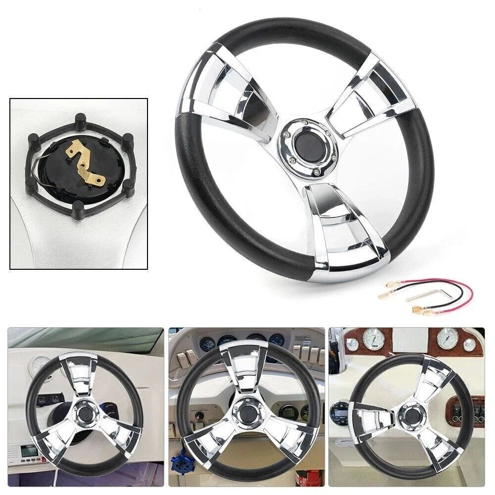 14" 3-Spoke Steering Wheel for Yacht Speed Boat (3/4" Shaft)