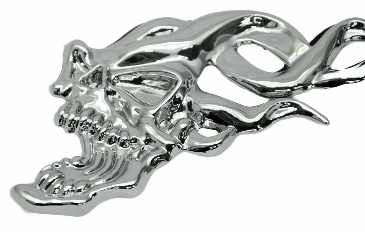 Cutout Flaming Skull Accent Face Left Chrome Plastic for Universal (50102)