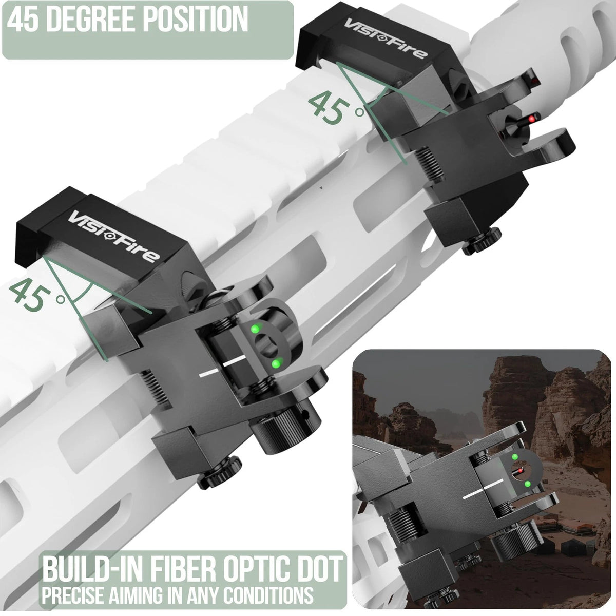 Flip Up Fiber Optic Sights for Classic 45 Degree Offset Iron Sights