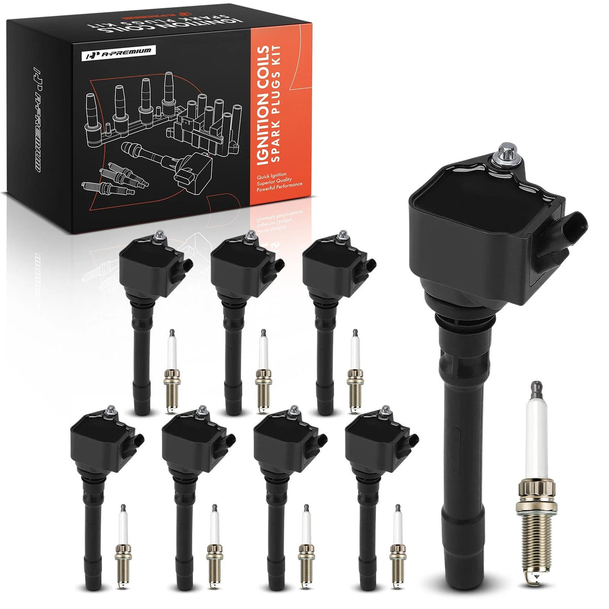 Set of 8 Ignition Coils & Iridium Spark Plugs for BMW G12 750i xDrive (2016–2020) - 12138692611, UF-883