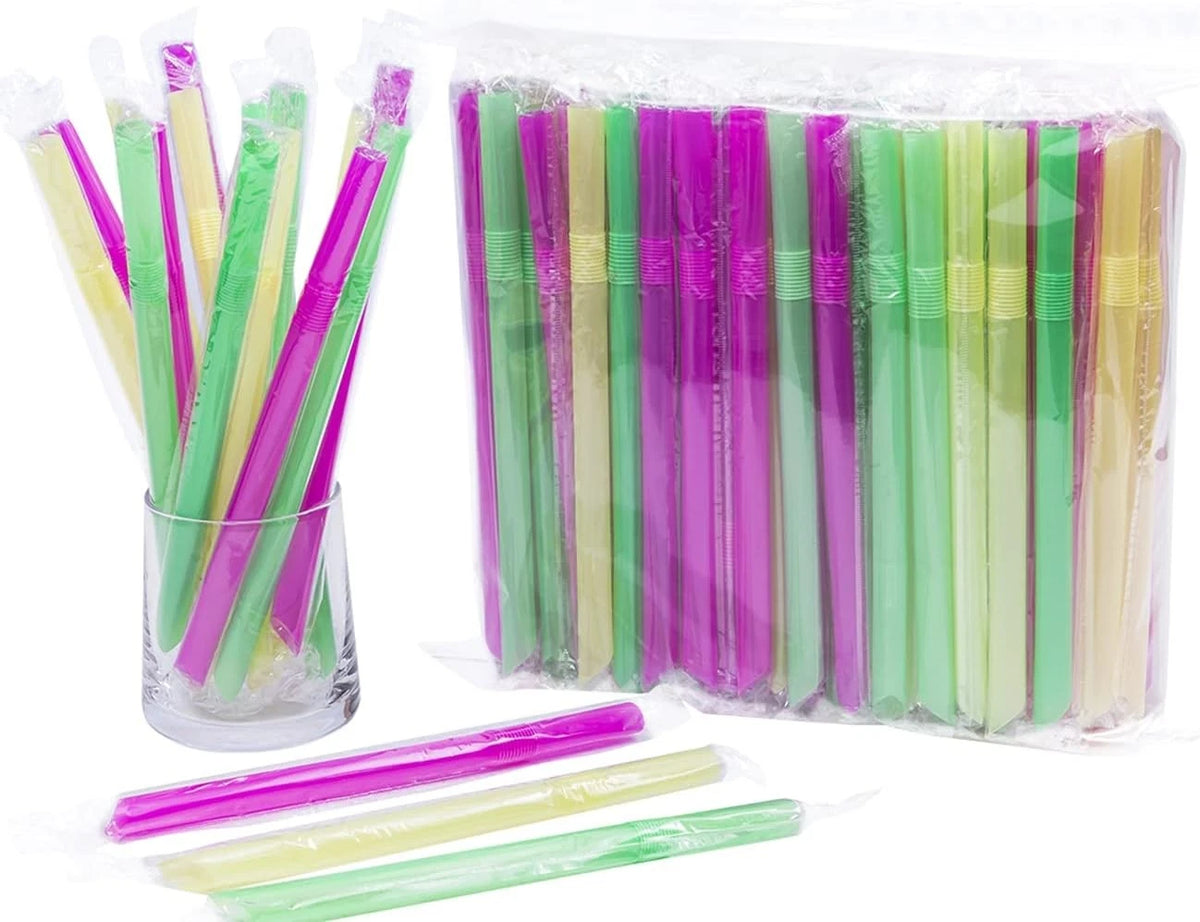 Set of 100 Colorful Disposable Plastic Straws 12x210mm