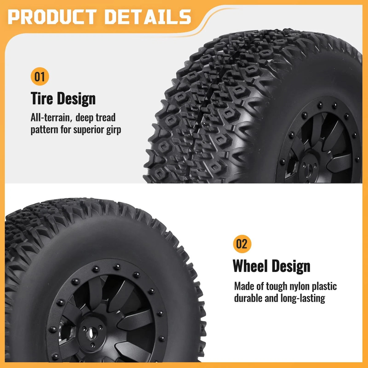 Set of 4 Pre-Glued RC Short Course Truck Tires and Wheels 1/10 4.33"