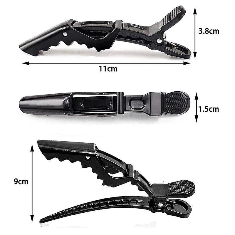 Set of 4 Matte Black Crocodile Hair Clips for Salon Hairdressing