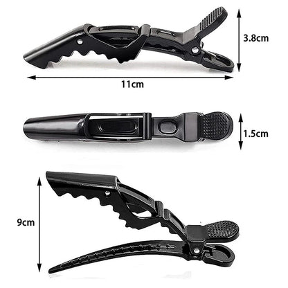 Set of 4 Matte Black Crocodile Hair Clips for Salon Hairdressing