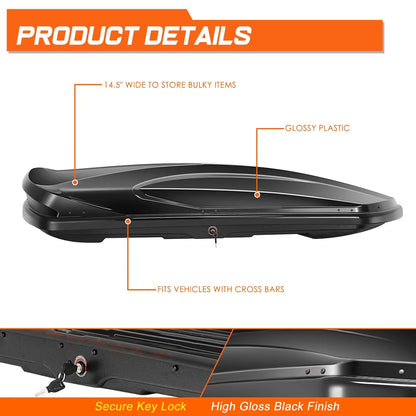 Car Cargo Roof Box Carrier for Universal Vehicles (72"x30"x12") Glossy Black