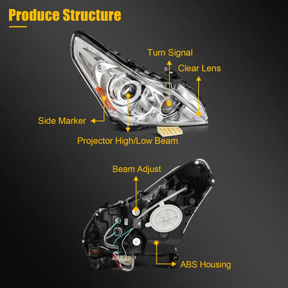 Halogen Projector Headlight for Infiniti G37 G25 Q40 (2010–2013)