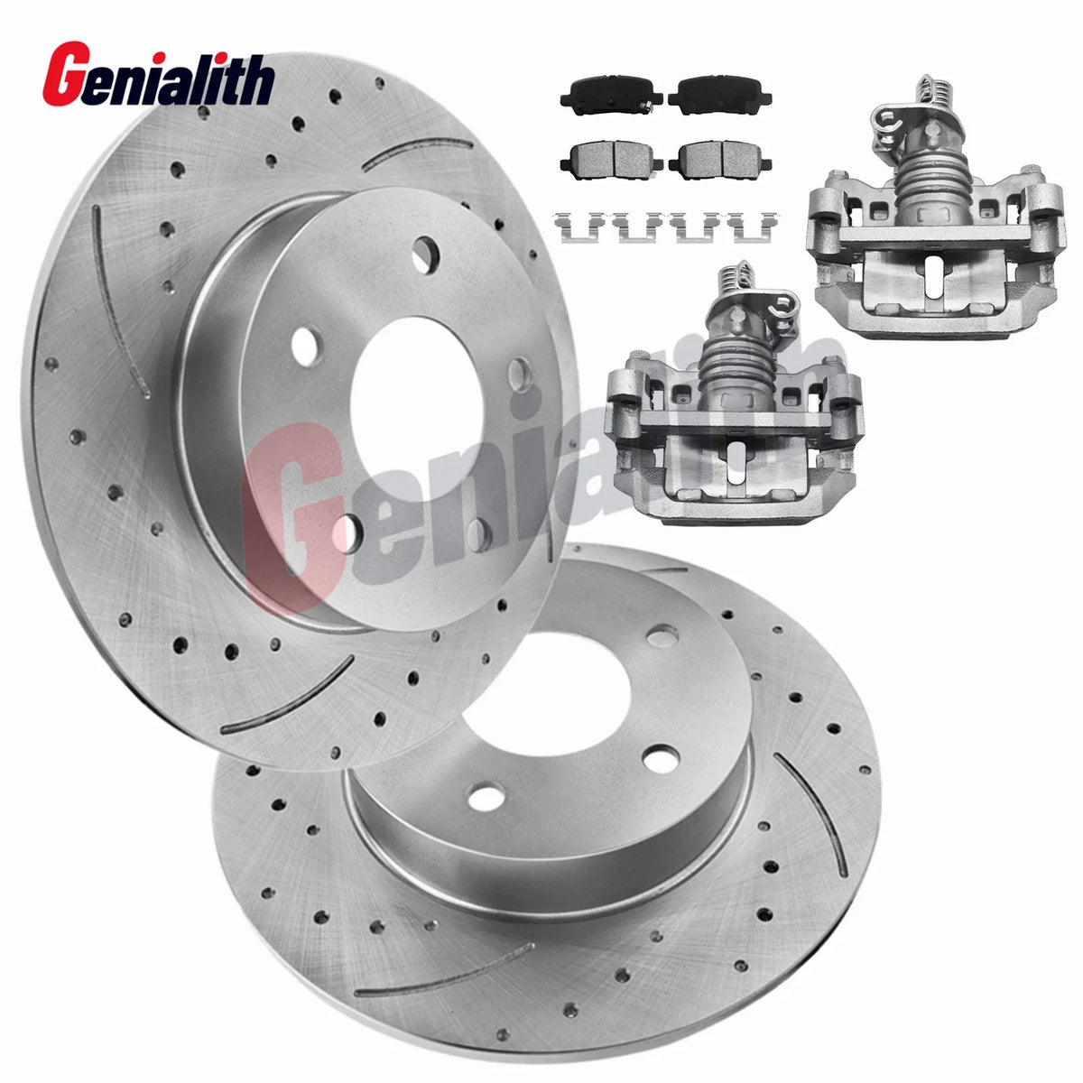 Rear Drilled Rotors & Brake Pads + Calipers for Buick Allure Chevrolet Impala (2005–2009)