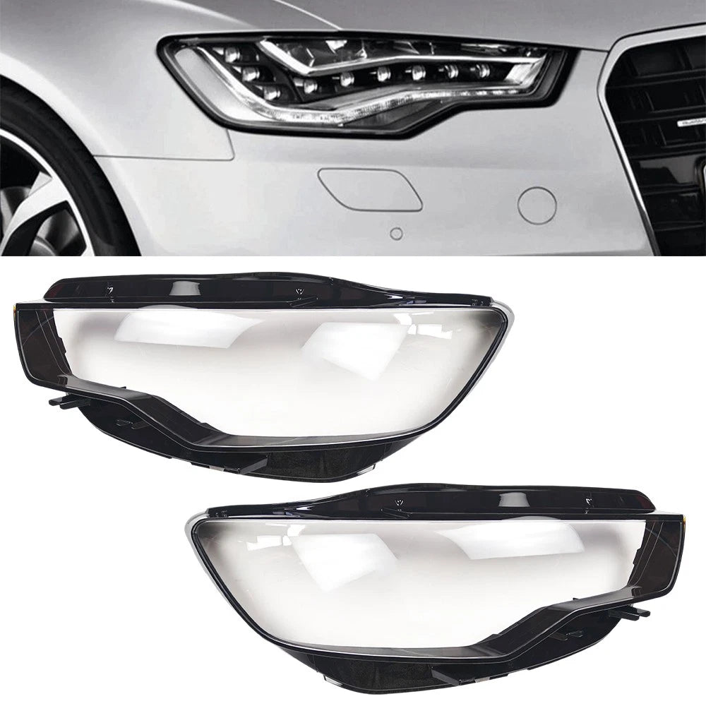 Set of 2 Clear Headlight Lens Covers for Audi A6 C7 (2011–2015) 4G0941044E, 4G0941044B