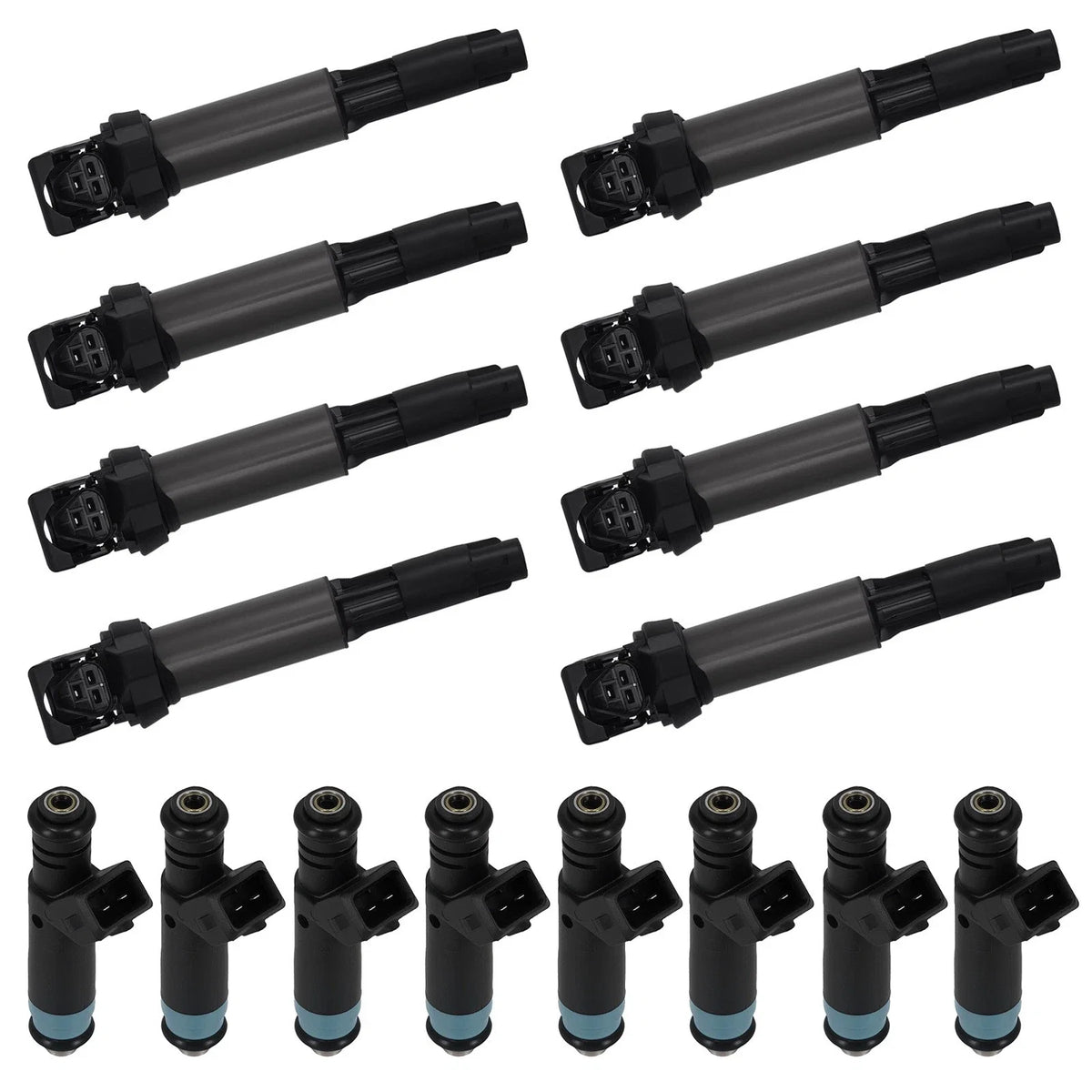 8PCS Fuel Injectors & 8PCS Ignition Coils for BMW 745i/745Li (2002–2005)
