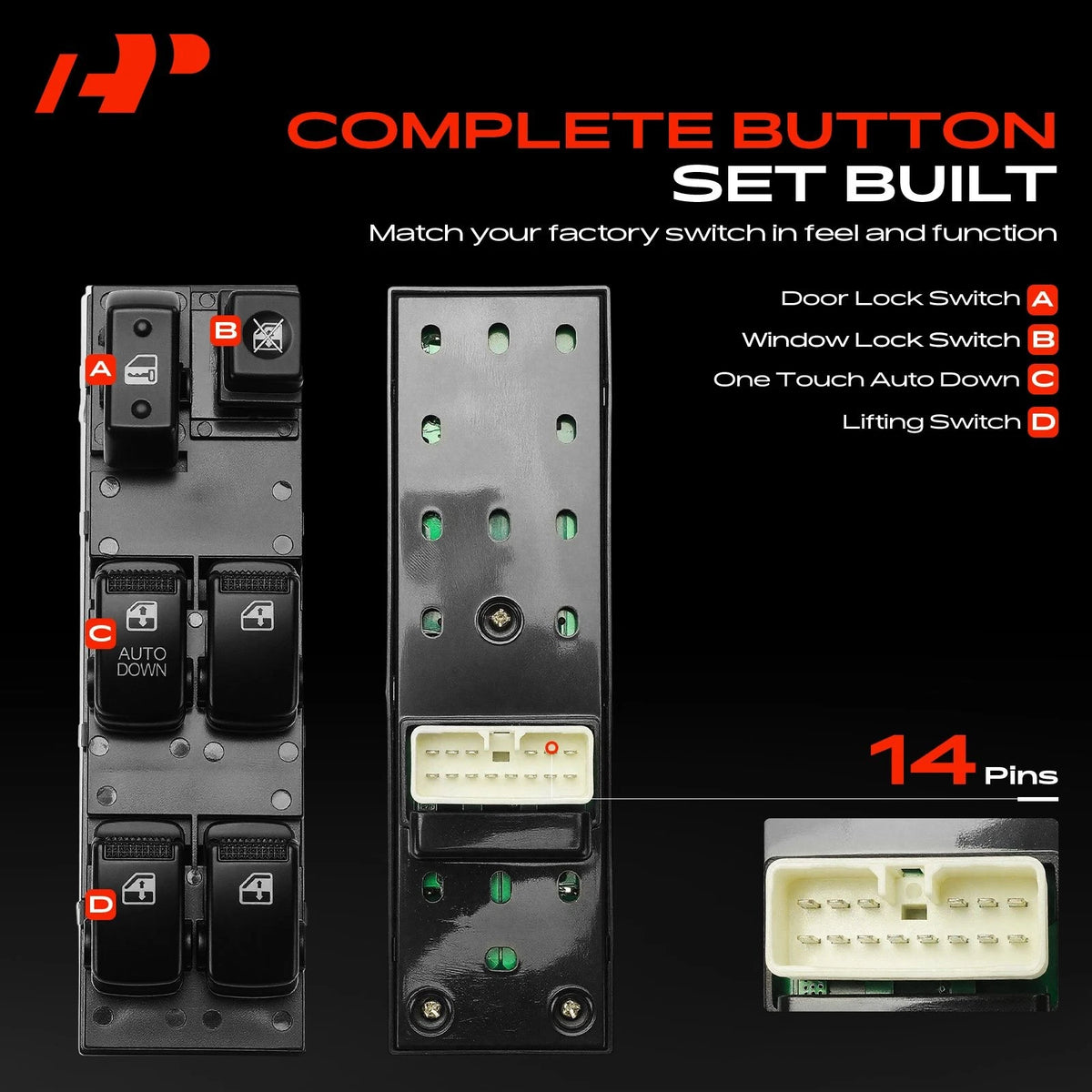 Front Left Power Window Switch for Hyundai Tucson (2005–2010) 93570-2E200, 93570-2E250
