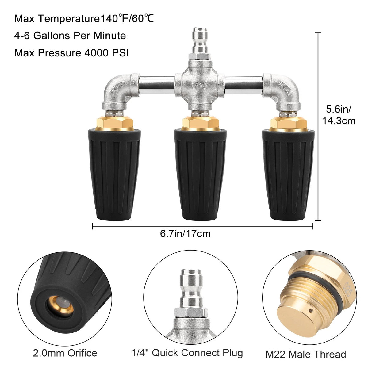 3X Turbo Rotating Jet Nozzle for Pressure Washer (4000 PSI)