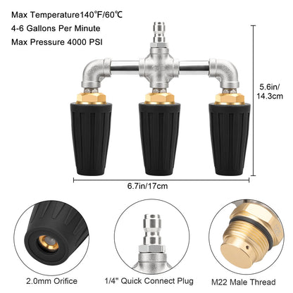 3X Turbo Rotating Jet Nozzle for Pressure Washer (4000 PSI)